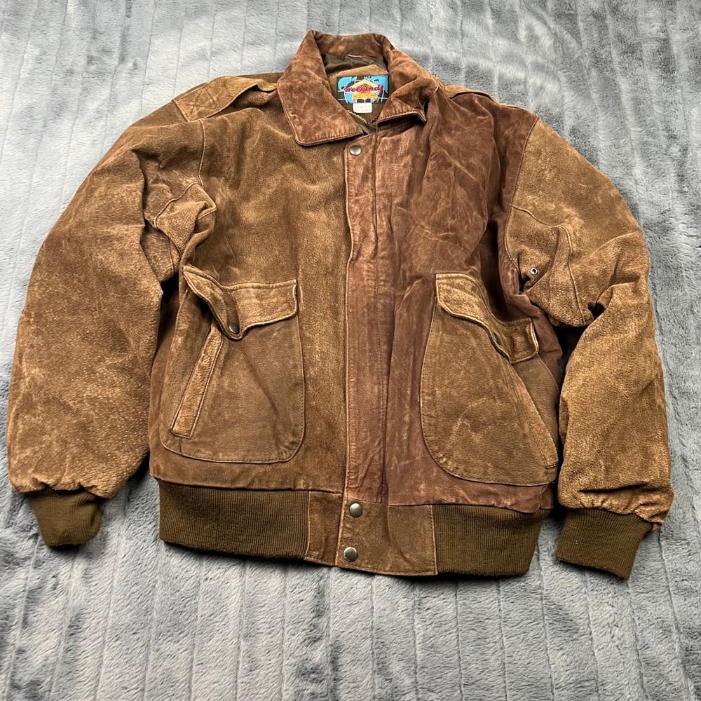 Vintage Weekends Brown Suede Leather Bomber Jacket Mens Medium 90s Aviator Pilot